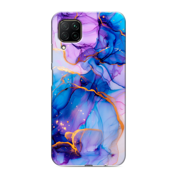 Силиконовый противоударный чехол на Huawei P40 Lite с принтом синий мрамор Силиконовый противоударный чехол на Huawei P40 Lite с принтом синий мрамор