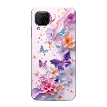 Силиконовый противоударный чехол на Huawei P40 Lite с принтом цветы бабочки Силиконовый противоударный чехол на Huawei P40 Lite с принтом цветы бабочки