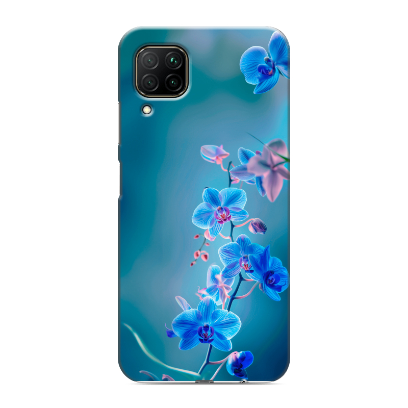 Силиконовый противоударный чехол на Huawei P40 Lite с принтом Голубые цветы Силиконовый противоударный чехол на Huawei P40 Lite с принтом Голубые цветы