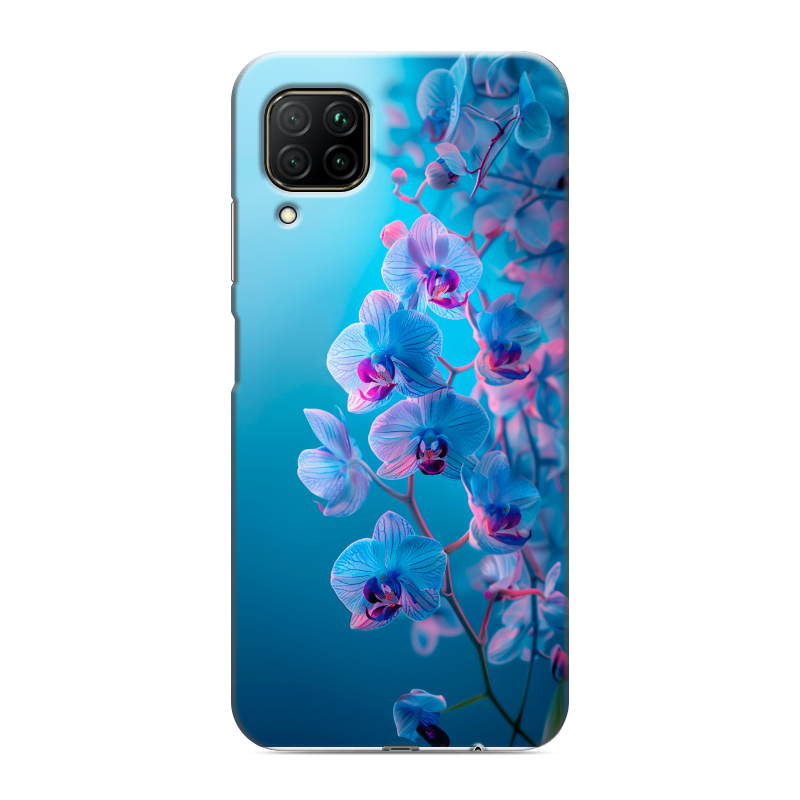 Силиконовый противоударный чехол на Huawei P40 Lite с принтом голубые орхидеи Силиконовый противоударный чехол на Huawei P40 Lite с принтом голубые орхидеи