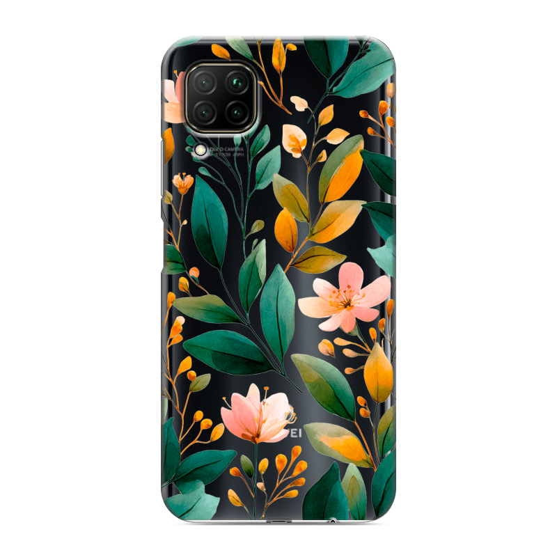Силиконовый противоударный чехол на Huawei P40 Lite с принтом Цветы паттерн Силиконовый противоударный чехол на Huawei P40 Lite с принтом Цветы паттерн