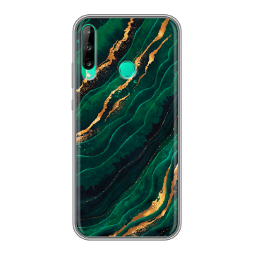 Силиконовый чехол на Huawei P40 Lite E с принтом Мрамор зеленое золото