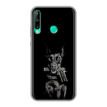 Силиконовый чехол на Huawei P40 Lite E с принтом Доберман и пистолет