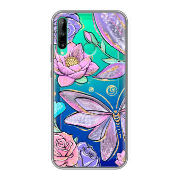 Силиконовый чехол на Huawei P40 Lite E с принтом Бабочки и цветы