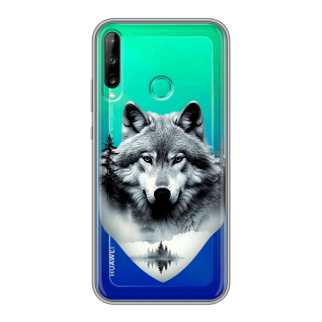 Силиконовый чехол на Huawei P40 Lite E с принтом Волк в лесу Силиконовый чехол на Huawei P40 Lite E с принтом Волк в лесу