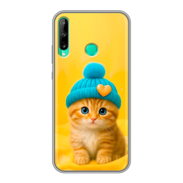 Силиконовый чехол на Huawei P40 Lite E с принтом Котенок в шапке Силиконовый чехол на Huawei P40 Lite E с принтом Котенок в шапке