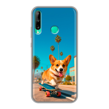 Силиконовый чехол на Huawei P40 Lite E с принтом Корги на скейте