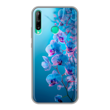 Силиконовый чехол на Huawei P40 Lite E с принтом голубые орхидеи Силиконовый чехол на Huawei P40 Lite E с принтом голубые орхидеи