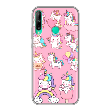 Силиконовый чехол на Huawei P40 Lite E с принтом Единороги и радуга Силиконовый чехол на Huawei P40 Lite E с принтом Единороги и радуга