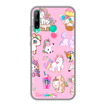 Силиконовый чехол на Huawei P40 Lite E с принтом розовые единороги