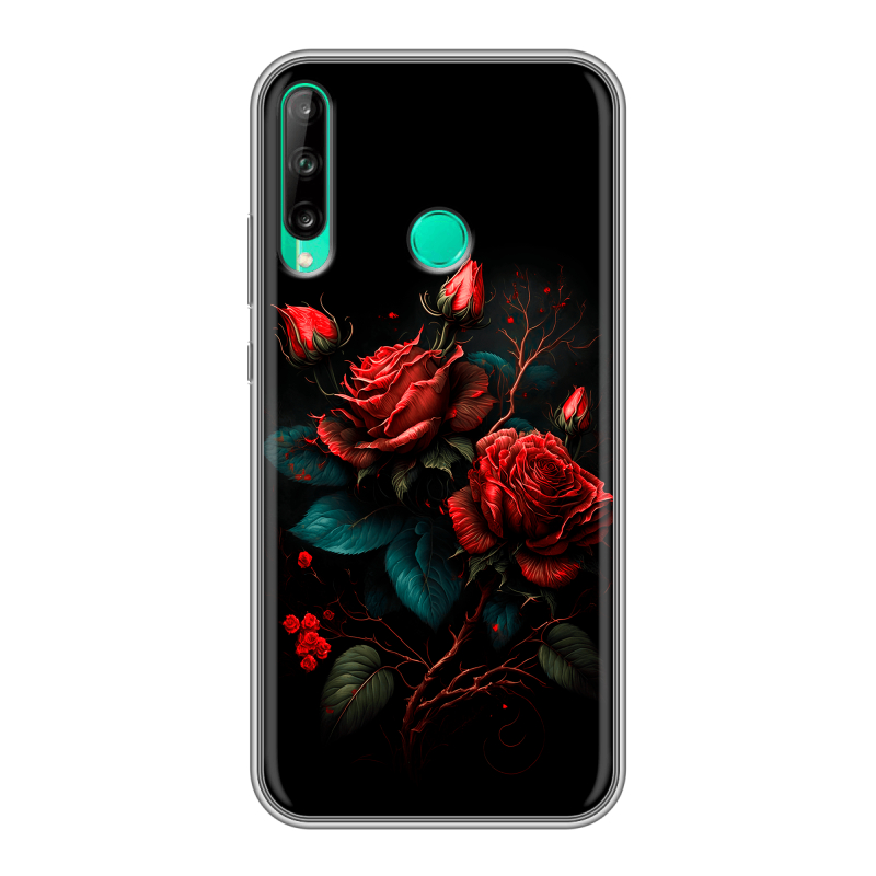Силиконовый чехол на Huawei P40 Lite E с принтом Розы красные Силиконовый чехол на Huawei P40 Lite E с принтом Розы красные