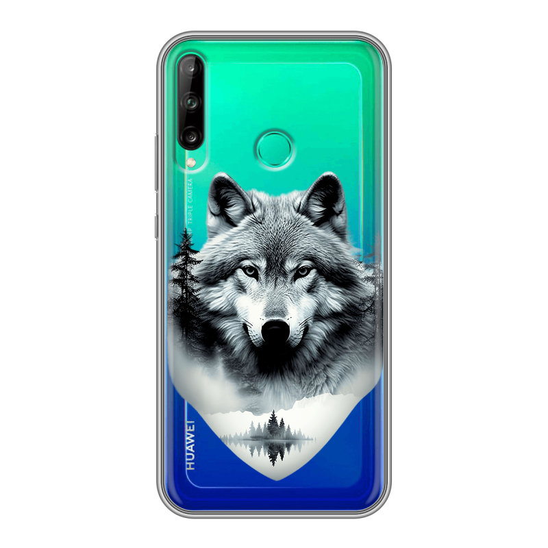Силиконовый чехол на Huawei P40 Lite E с принтом Волк в лесу Силиконовый чехол на Huawei P40 Lite E с принтом Волк в лесу