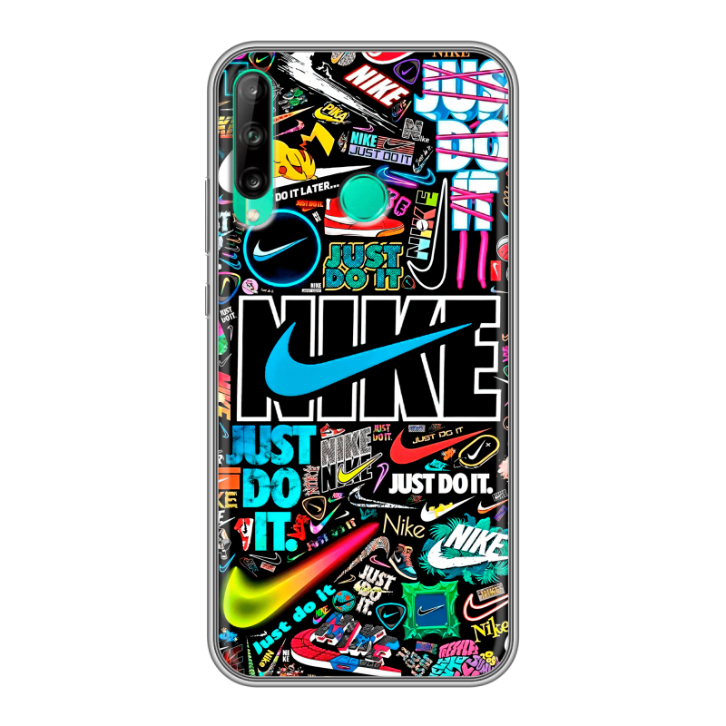 Силиконовый чехол на Huawei P40 Lite E с принтом найк nike черный Силиконовый чехол на Huawei P40 Lite E с принтом найк nike черный