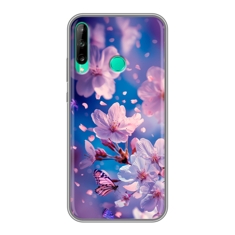 Силиконовый чехол на Huawei P40 Lite E с принтом цветы бабочки Силиконовый чехол на Huawei P40 Lite E с принтом цветы бабочки