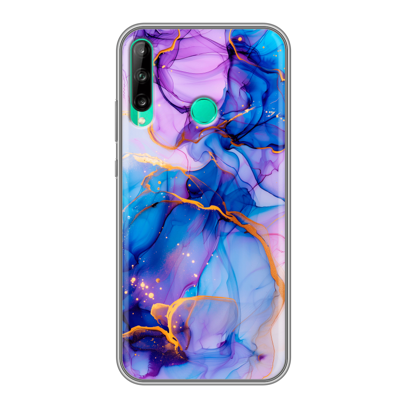 Силиконовый чехол на Huawei P40 Lite E с принтом синий мрамор Силиконовый чехол на Huawei P40 Lite E с принтом синий мрамор