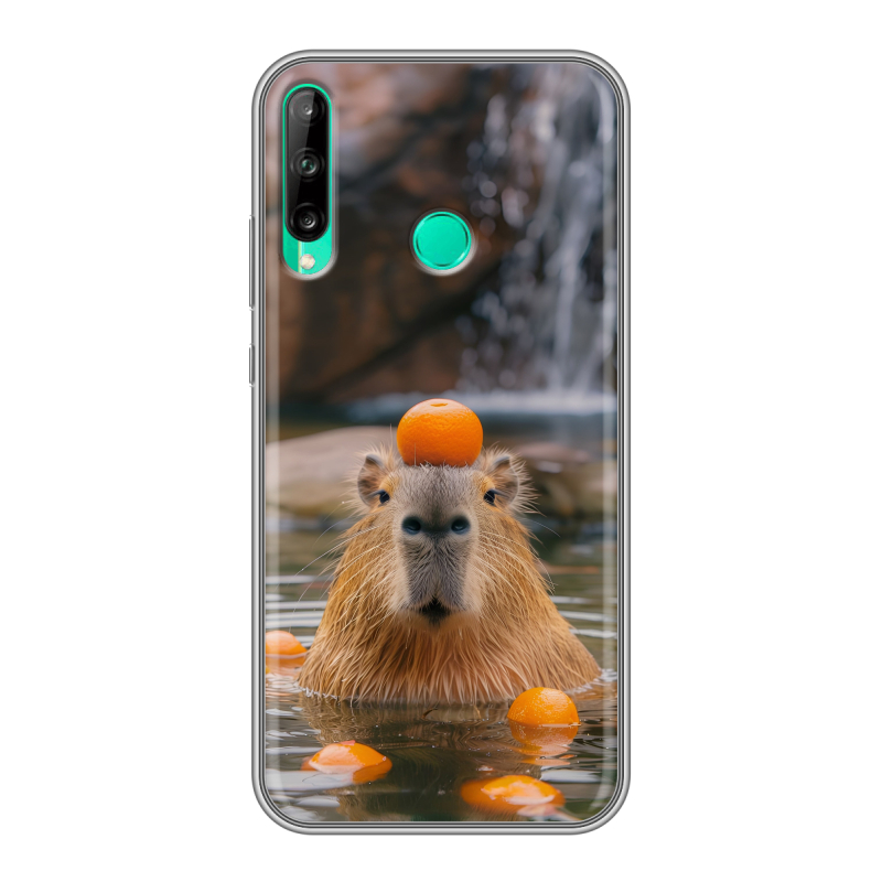 Силиконовый чехол на Huawei P40 Lite E с принтом Капибара с апельсином Силиконовый чехол на Huawei P40 Lite E с принтом Капибара с апельсином