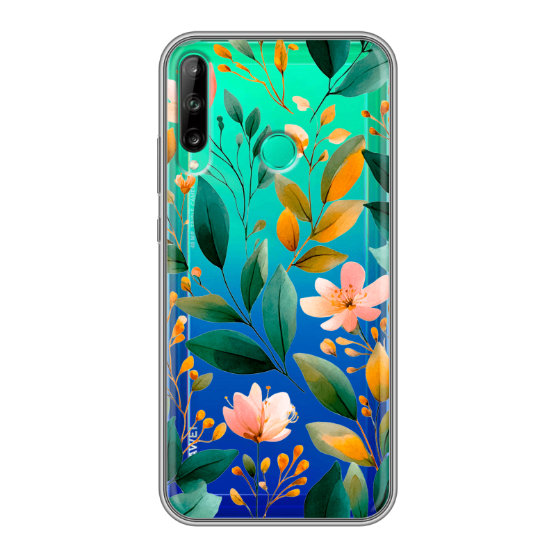 Силиконовый чехол на Huawei P40 Lite E с принтом Цветы паттерн Силиконовый чехол на Huawei P40 Lite E с принтом Цветы паттерн