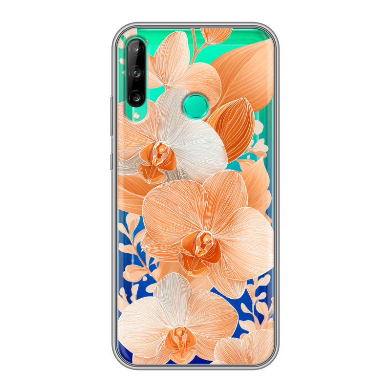 Силиконовый чехол на Huawei P40 Lite E с принтом Бежевые цветы Силиконовый чехол на Huawei P40 Lite E с принтом Бежевые цветы