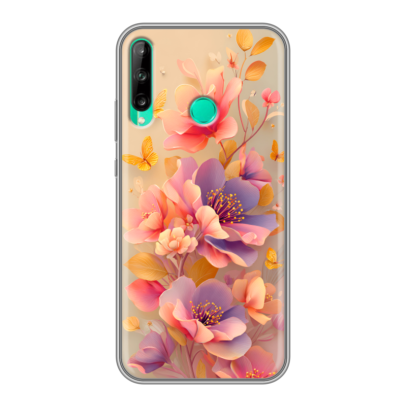 Силиконовый чехол на Huawei P40 Lite E с принтом Цветы и бабочки Силиконовый чехол на Huawei P40 Lite E с принтом Цветы и бабочки