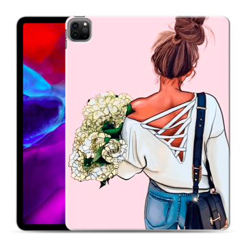 Силиконовый чехол на планшета Ipad Pro 12.9 (2020) с принтом Девушка и букет