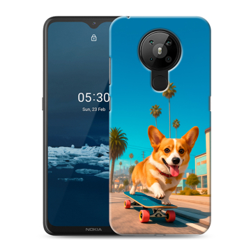 Силиконовый чехол на Nokia 5.3 с принтом Корги на скейте