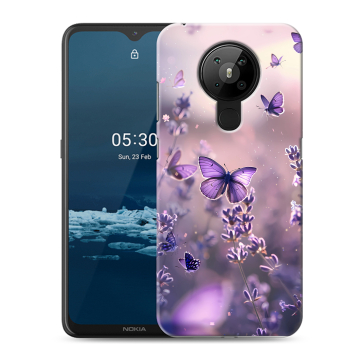 Силиконовый чехол на Nokia 5.3 с принтом бабочки и лаванда Силиконовый чехол на Nokia 5.3 с принтом бабочки и лаванда