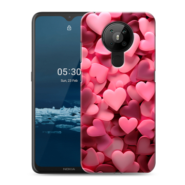 Силиконовый чехол на Nokia 5.3 с принтом розовые сердечки Силиконовый чехол на Nokia 5.3 с принтом розовые сердечки