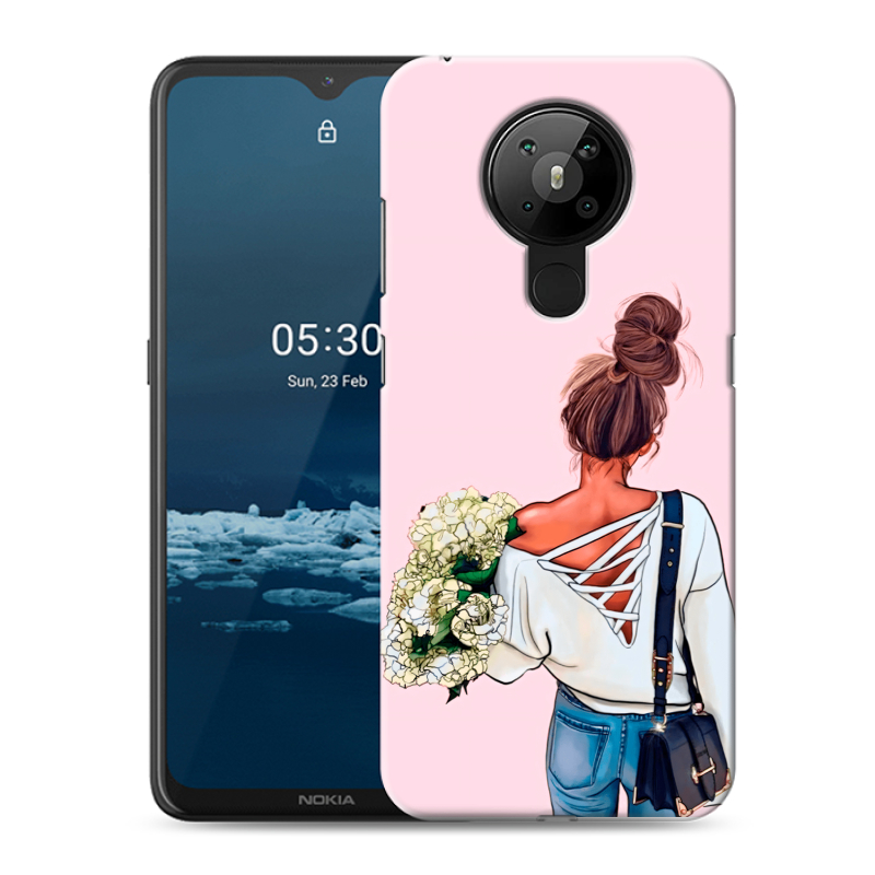 Силиконовый чехол на Nokia 5.3 с принтом Девушка и букет Силиконовый чехол на Nokia 5.3 с принтом Девушка и букет
