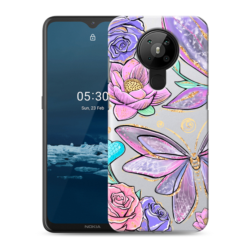 Силиконовый чехол на Nokia 5.3 с принтом Бабочки и цветы Силиконовый чехол на Nokia 5.3 с принтом Бабочки и цветы