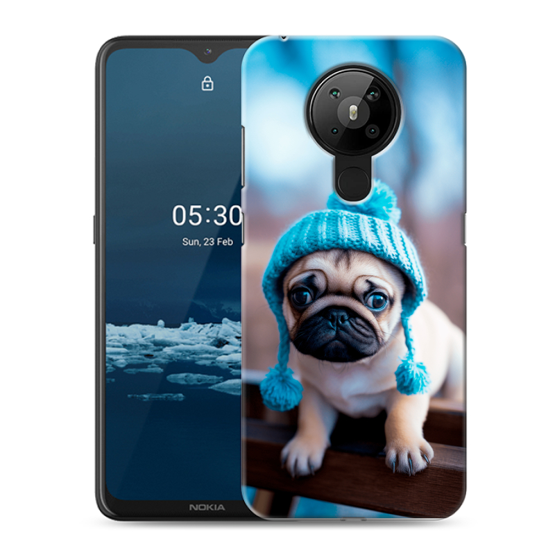Силиконовый противоударный чехол на Nokia 5.3 с принтом Мопс в шапке Силиконовый противоударный чехол на Nokia 5.3 с принтом Мопс в шапке