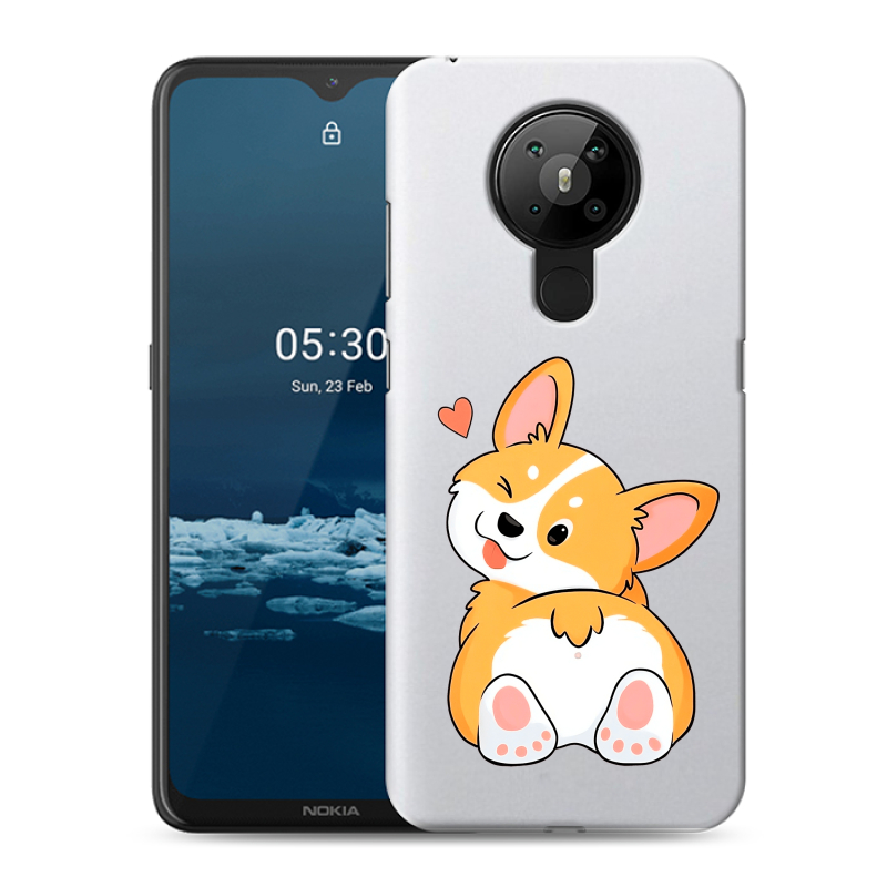 Силиконовый противоударный чехол на Nokia 5.3 с принтом Корги Силиконовый противоударный чехол на Nokia 5.3 с принтом Корги
