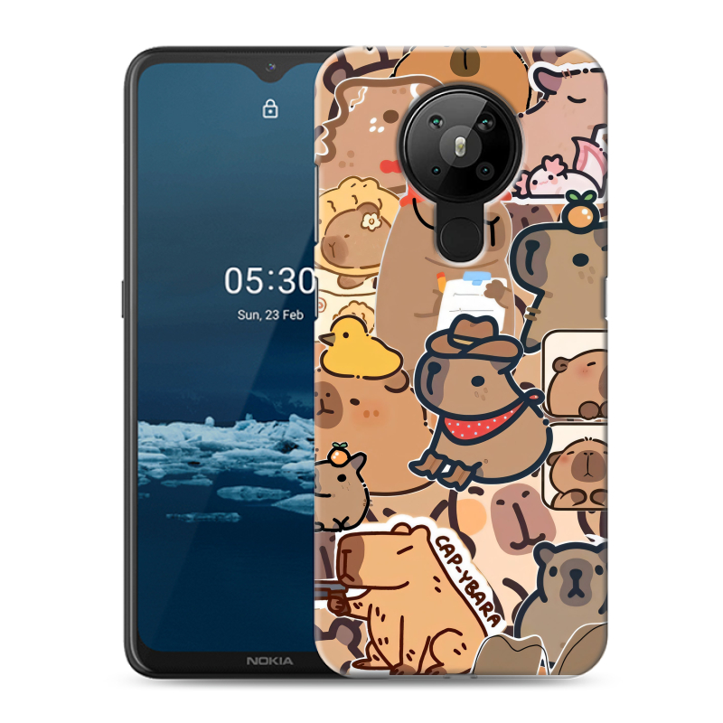 Силиконовый противоударный чехол на Nokia 5.3 с принтом капибара Силиконовый противоударный чехол на Nokia 5.3 с принтом капибара