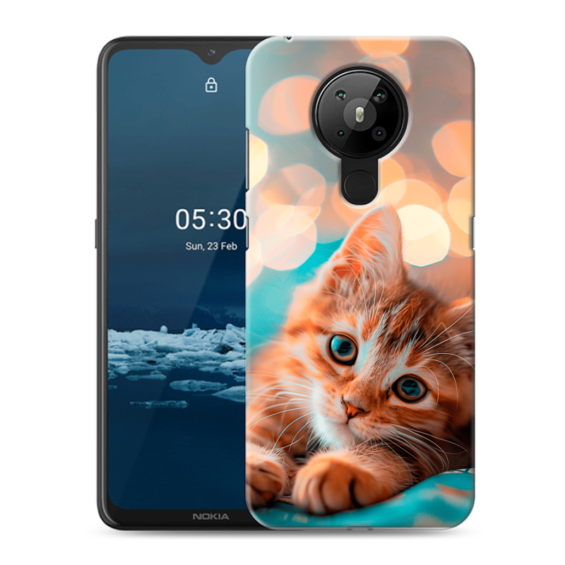 Силиконовый противоударный чехол на Nokia 5.3 с принтом котик Силиконовый противоударный чехол на Nokia 5.3 с принтом котик