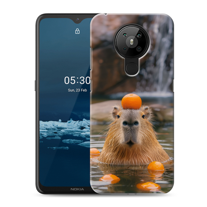 Силиконовый чехол на Nokia 5.3 с принтом Капибара с апельсином Силиконовый чехол на Nokia 5.3 с принтом Капибара с апельсином