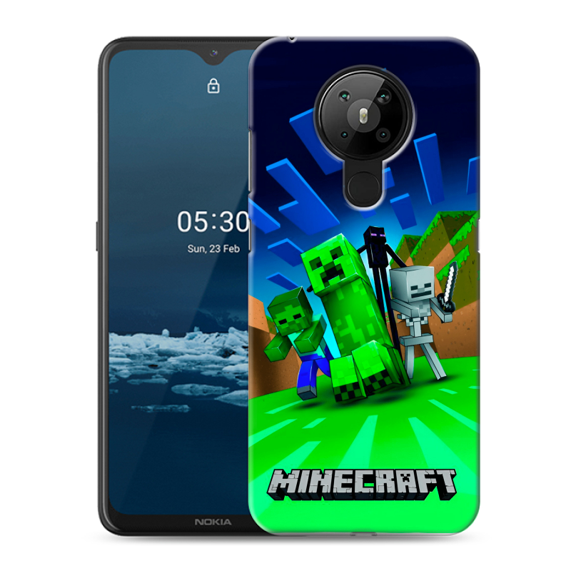 Силиконовый противоударный чехол на Nokia 5.3 с принтом Майнкрафт Силиконовый противоударный чехол на Nokia 5.3 с принтом Майнкрафт