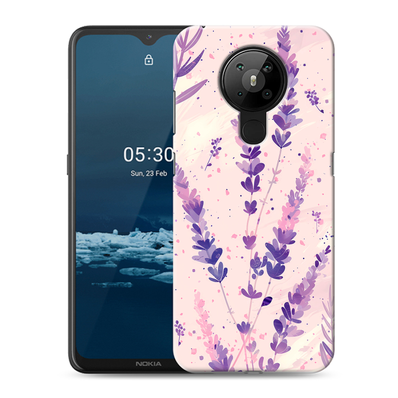 Силиконовый противоударный чехол на Nokia 5.3 с принтом цветы лаванда Силиконовый противоударный чехол на Nokia 5.3 с принтом цветы лаванда