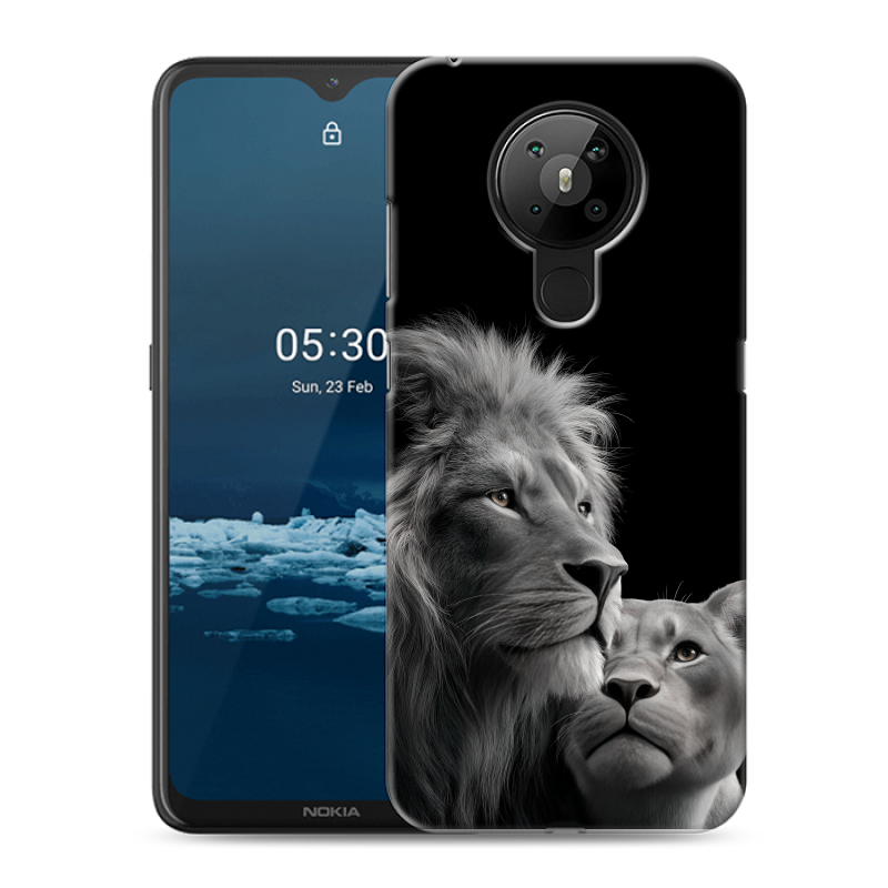 Силиконовый противоударный чехол на Nokia 5.3 с принтом Лев кошки Силиконовый противоударный чехол на Nokia 5.3 с принтом Лев кошки