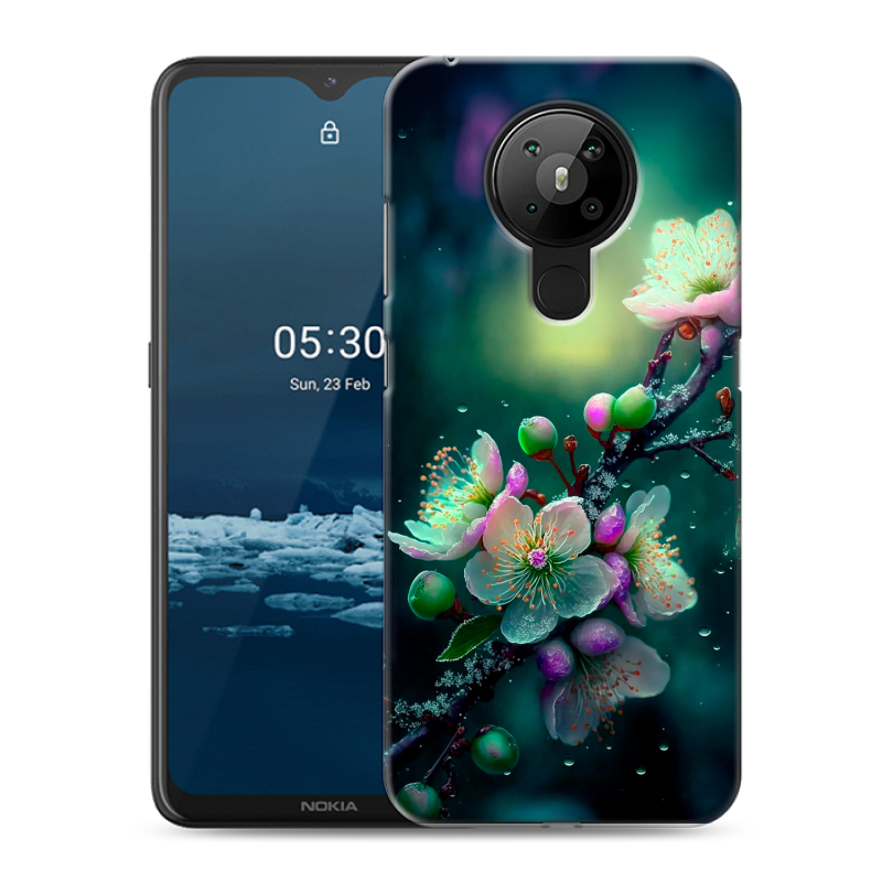 Силиконовый противоударный чехол на Nokia 5.3 с принтом Цветы и мрамор Силиконовый противоударный чехол на Nokia 5.3 с принтом Цветы и мрамор