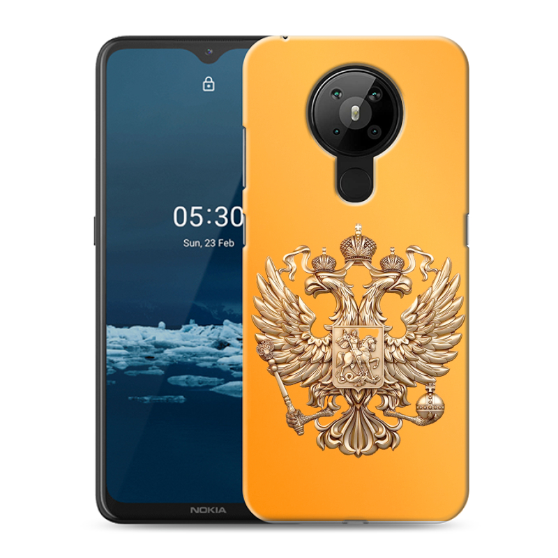 Силиконовый противоударный чехол на Nokia 5.3 с принтом Герб Флаг России Силиконовый противоударный чехол на Nokia 5.3 с принтом Герб Флаг России