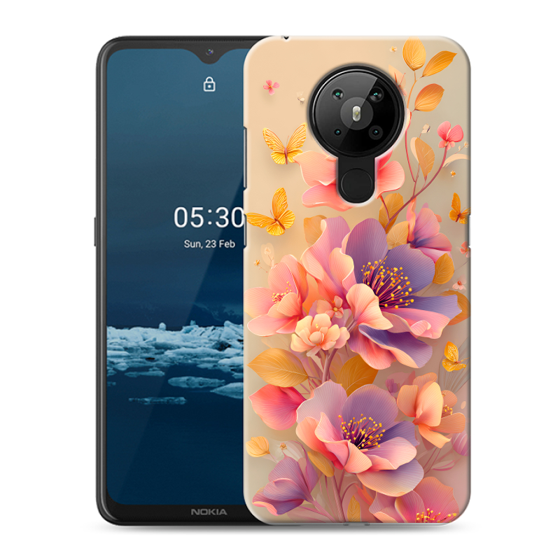 Силиконовый чехол на Nokia 5.3 с принтом Цветы и бабочки Силиконовый чехол на Nokia 5.3 с принтом Цветы и бабочки