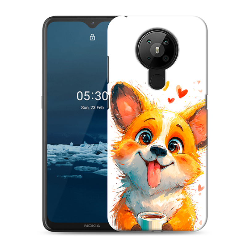 Силиконовый противоударный чехол на Nokia 5.3 с принтом корги Силиконовый противоударный чехол на Nokia 5.3 с принтом корги