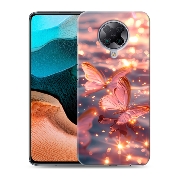 Силиконовый чехол на Xiaomi RedMi K30 Pro с принтом бабочки розовые