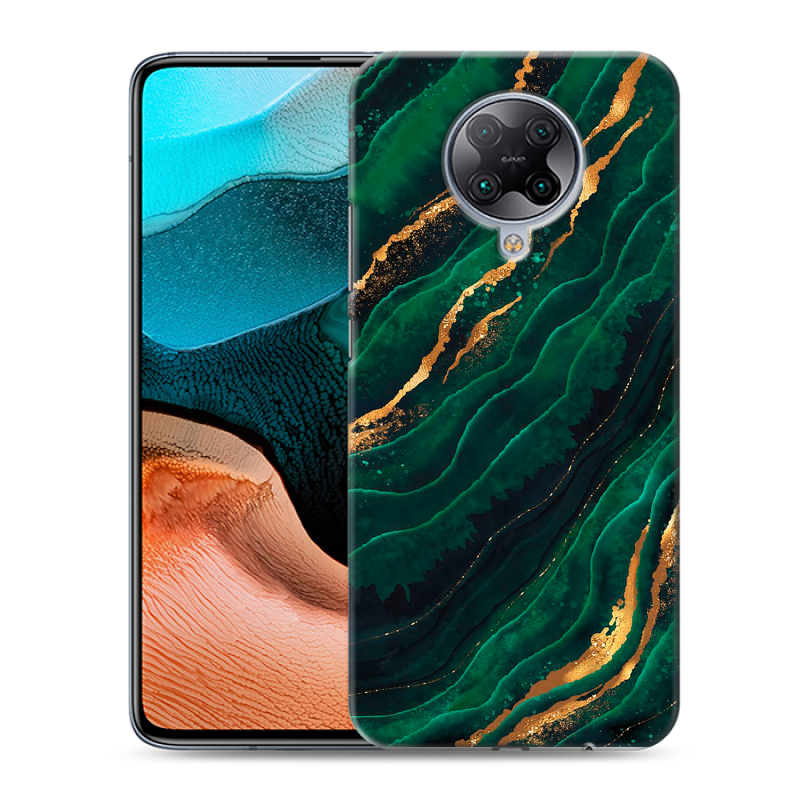 Силиконовый противоударный чехол на Xiaomi RedMi K30 Pro с принтом Мрамор зеленое золото Силиконовый противоударный чехол на Xiaomi RedMi K30 Pro с принтом Мрамор зеленое золото