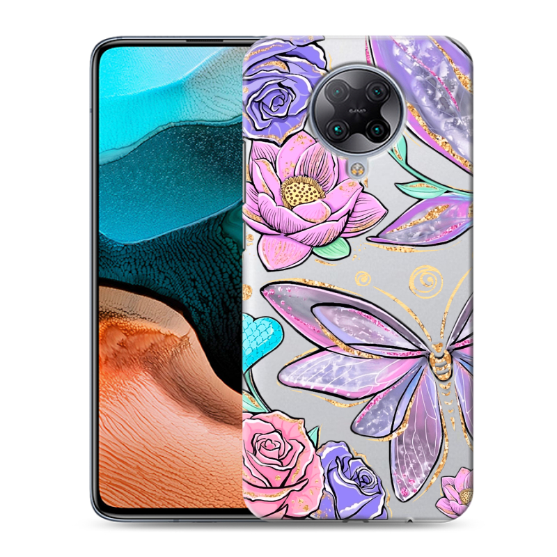 Пластиковый чехол на Xiaomi RedMi K30 Pro с принтом Бабочки и цветы Пластиковый чехол на Xiaomi RedMi K30 Pro с принтом Бабочки и цветы