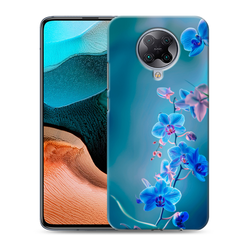 Пластиковый чехол на Xiaomi RedMi K30 Pro с принтом Голубые цветы Пластиковый чехол на Xiaomi RedMi K30 Pro с принтом Голубые цветы