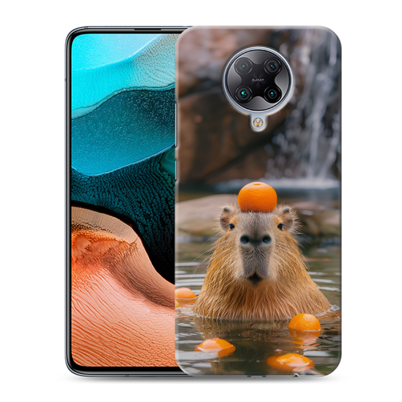 Силиконовый чехол на Xiaomi RedMi K30 Pro с принтом Капибара с апельсином Силиконовый чехол на Xiaomi RedMi K30 Pro с принтом Капибара с апельсином