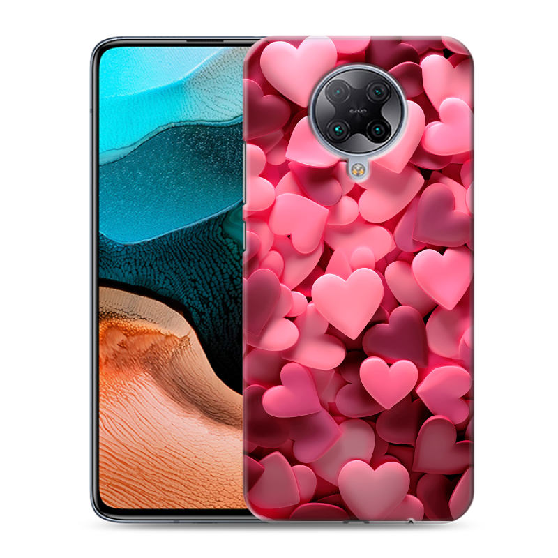 Силиконовый чехол на Xiaomi RedMi K30 Pro с принтом розовые сердечки Силиконовый чехол на Xiaomi RedMi K30 Pro с принтом розовые сердечки
