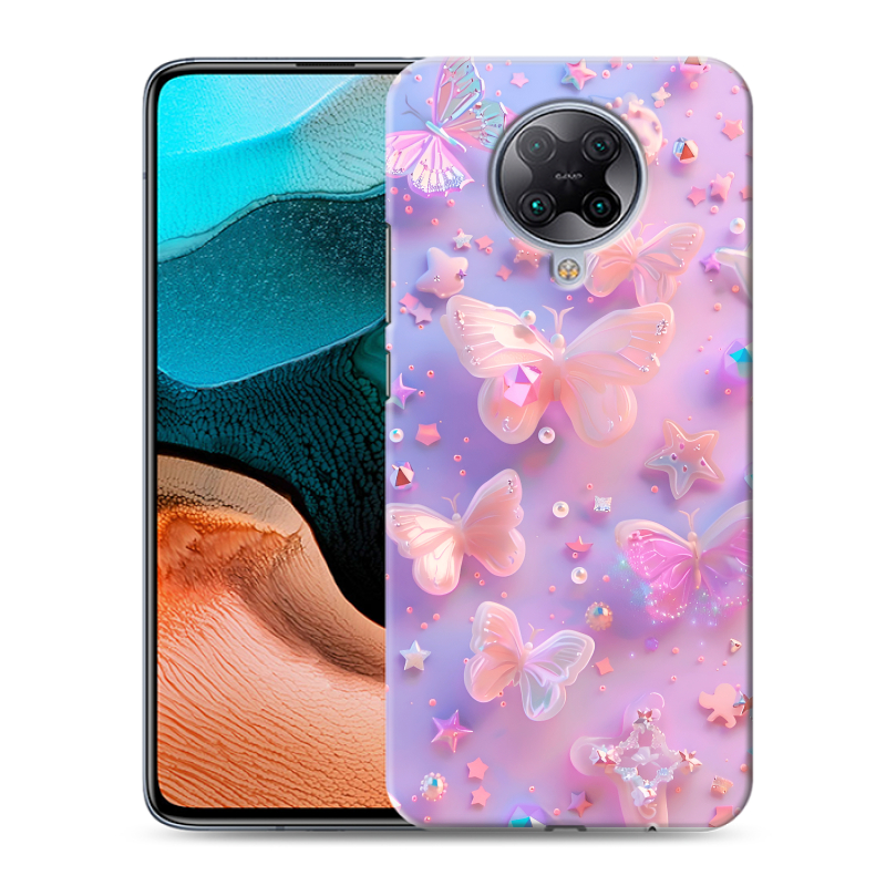 Силиконовый противоударный чехол на Xiaomi RedMi K30 Pro с принтом Бабочки Силиконовый противоударный чехол на Xiaomi RedMi K30 Pro с принтом Бабочки