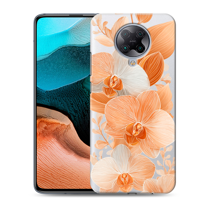 Пластиковый чехол на Xiaomi RedMi K30 Pro с принтом Бежевые цветы Пластиковый чехол на Xiaomi RedMi K30 Pro с принтом Бежевые цветы