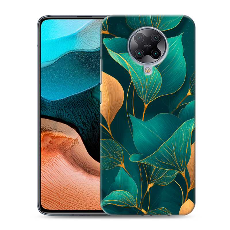 Силиконовый противоударный чехол на Xiaomi RedMi K30 Pro с принтом Листья и золото Силиконовый противоударный чехол на Xiaomi RedMi K30 Pro с принтом Листья и золото